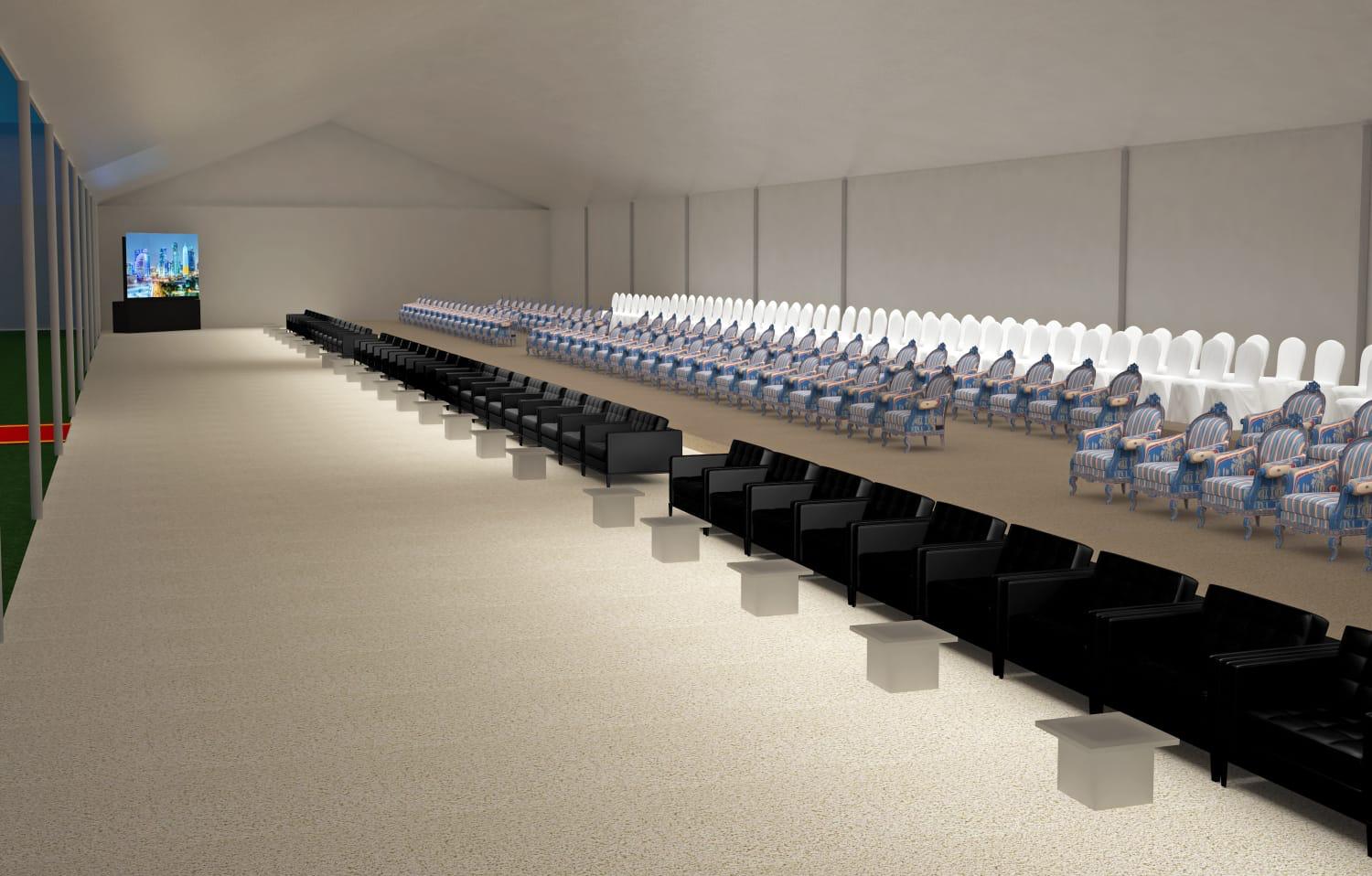 Interior Multi-Tier Seating & Egress Corridors