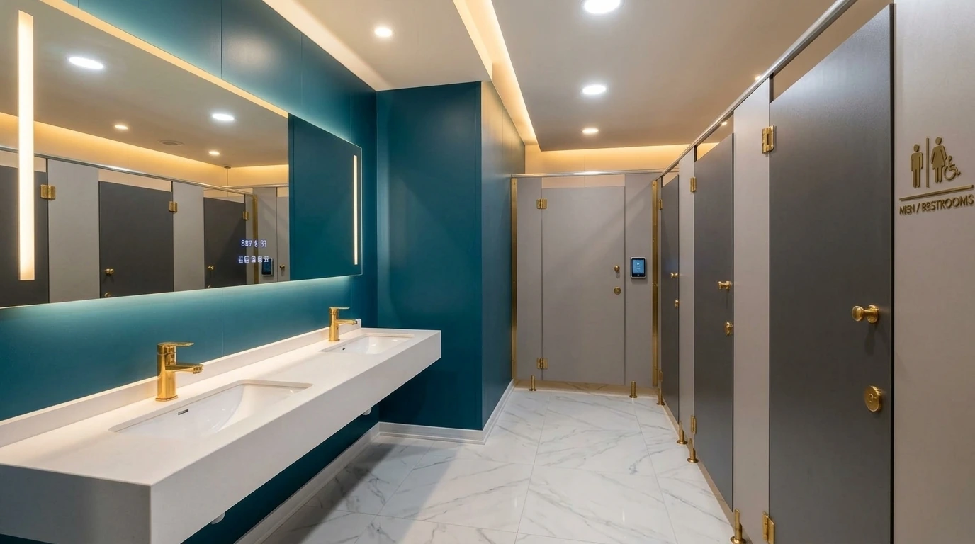Charcoal & Gold Luxury Restroom Cubicles